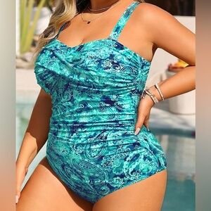 Aqua Eve Plus Size One Piece Swimsuit Ruched Tummy Control Twist Front Swimwear